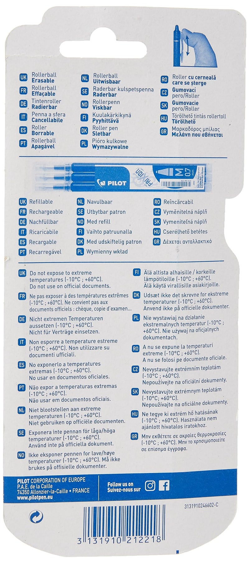 بايلوت كرة دوارة قابلة للسحب وقابلة للمسح من بايلوت فريكسيون كليكر، برأس 0.7 مم - أسود/أزرق/أحمر، عبوة من 3 قطع - Image 3
